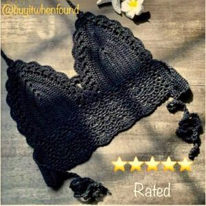 Sexy Crochet Knit Halter Crop Top BLACK  S M L XL